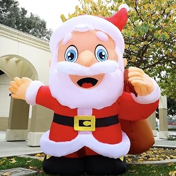 GOOSH 6.5 FT Santa Claus Christmas Inflatables Outdoor Decoration, Blow up Santa Decor with Big Bag, Built-in LED Lights for Garden Patio Lawn Home Indoor Holiday Party