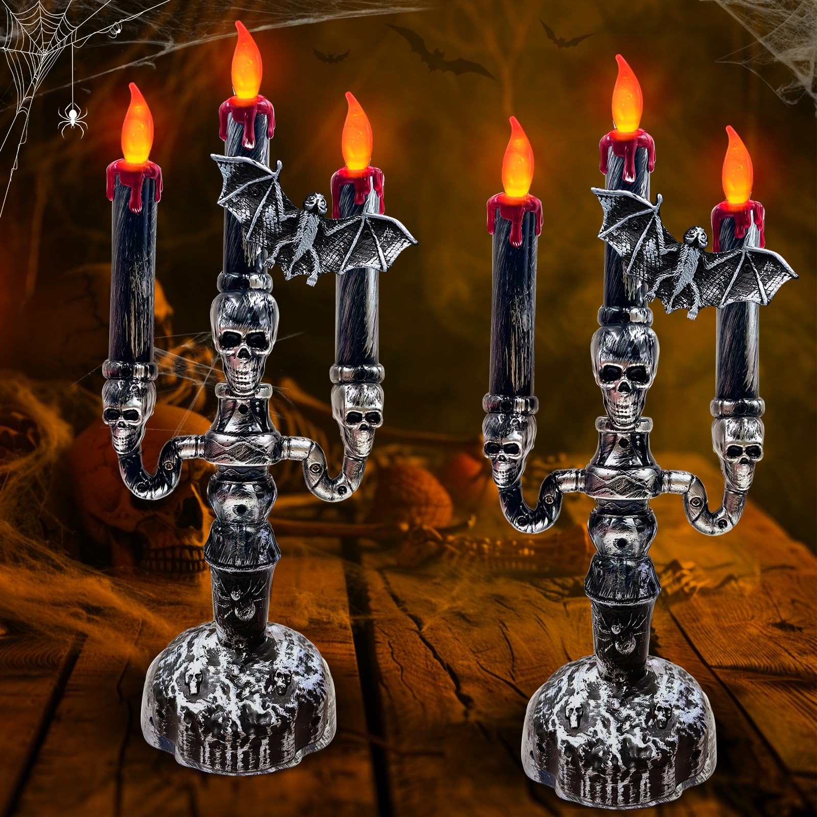 Soporte de velas de Halloween sin llama y lámpara parpadeante de pilas