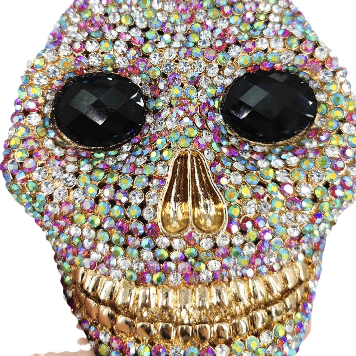 Boutique De FGG Skull Crystal Clutch Purse for Women Formal Rhinestone Clutch Evening Bag Halloween Minaudiere Handbag,Mini