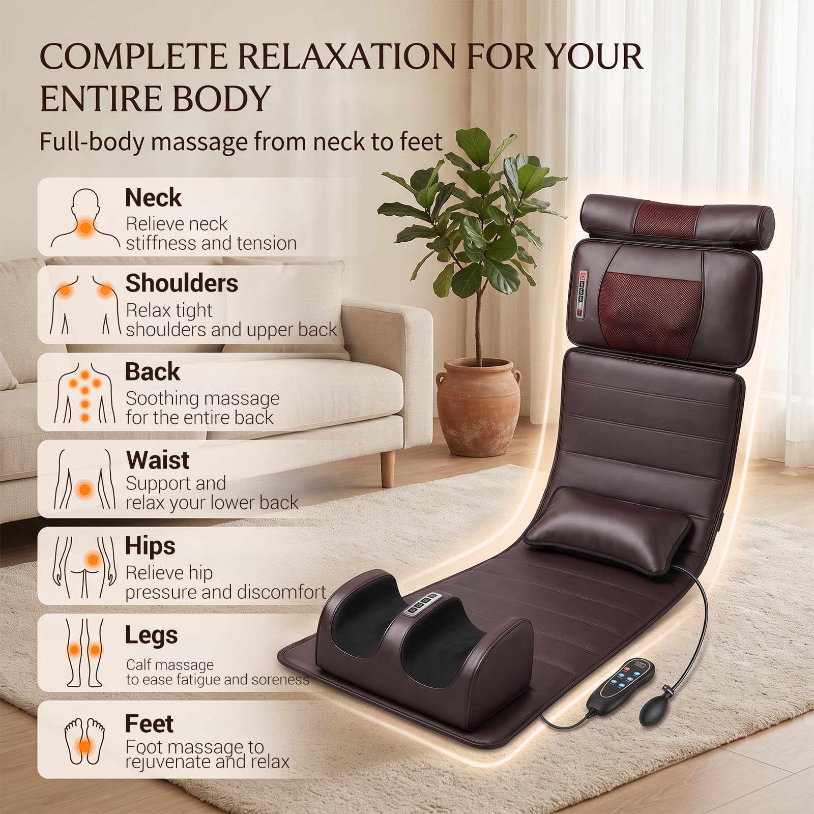Tapis de massage pour tout le corps avec fonction chauffante, massage du