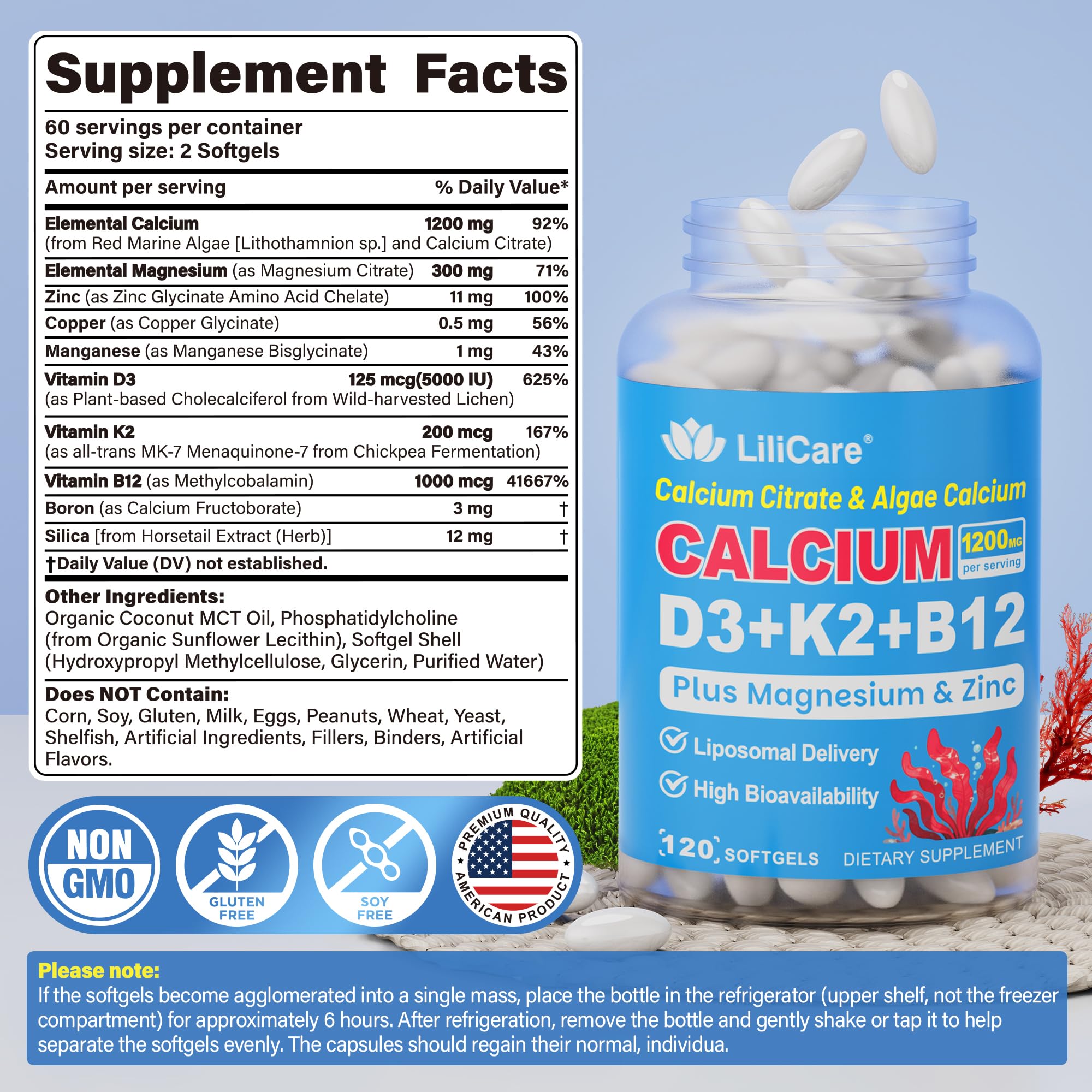 Calcium 1200 mg + Vitamin D3 K2 5000 IU Softgels Supplement for Women Men — Amazon image 2