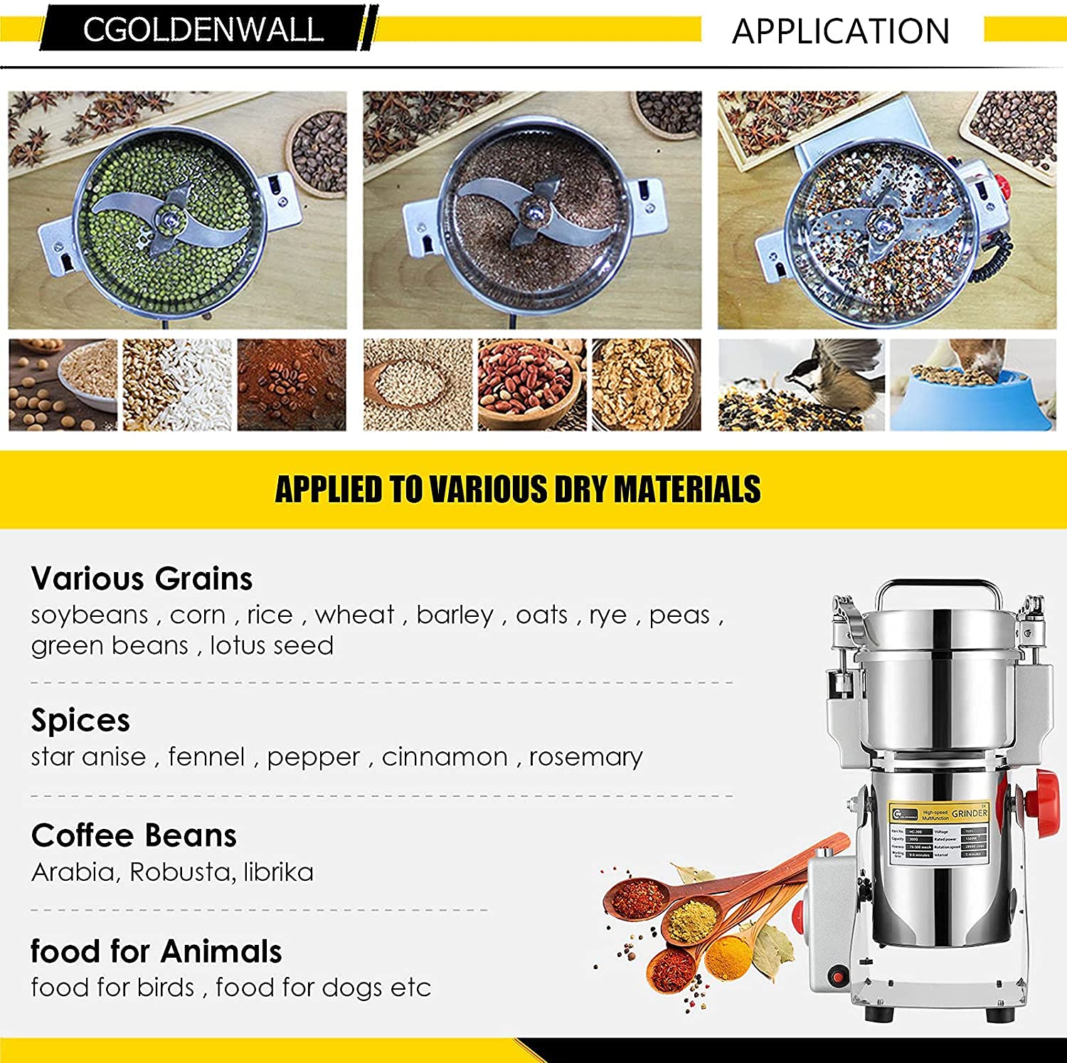 CGOLDENWALL 300g HighSpeed Electric Grain Grinder Mill Stainless Steel