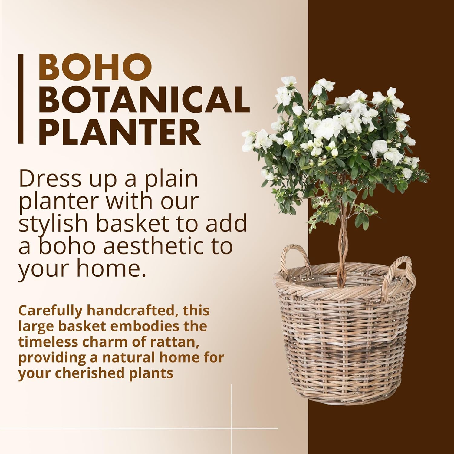 Kouboo Kobo Rattan Round Planter, Gray Decorative Storage Basket