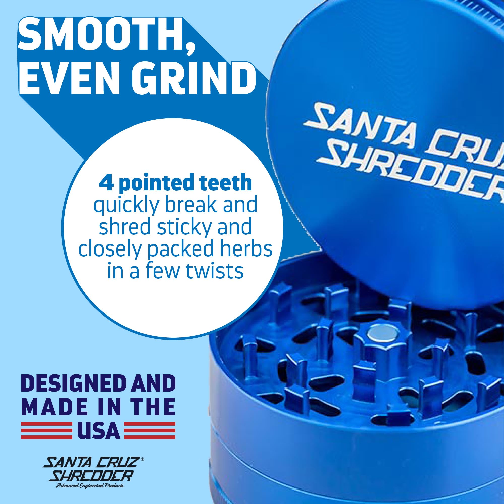 Santa Cruz Shredder Jumbo Spice Grinder 3-Piece Metal Blue - Image 3