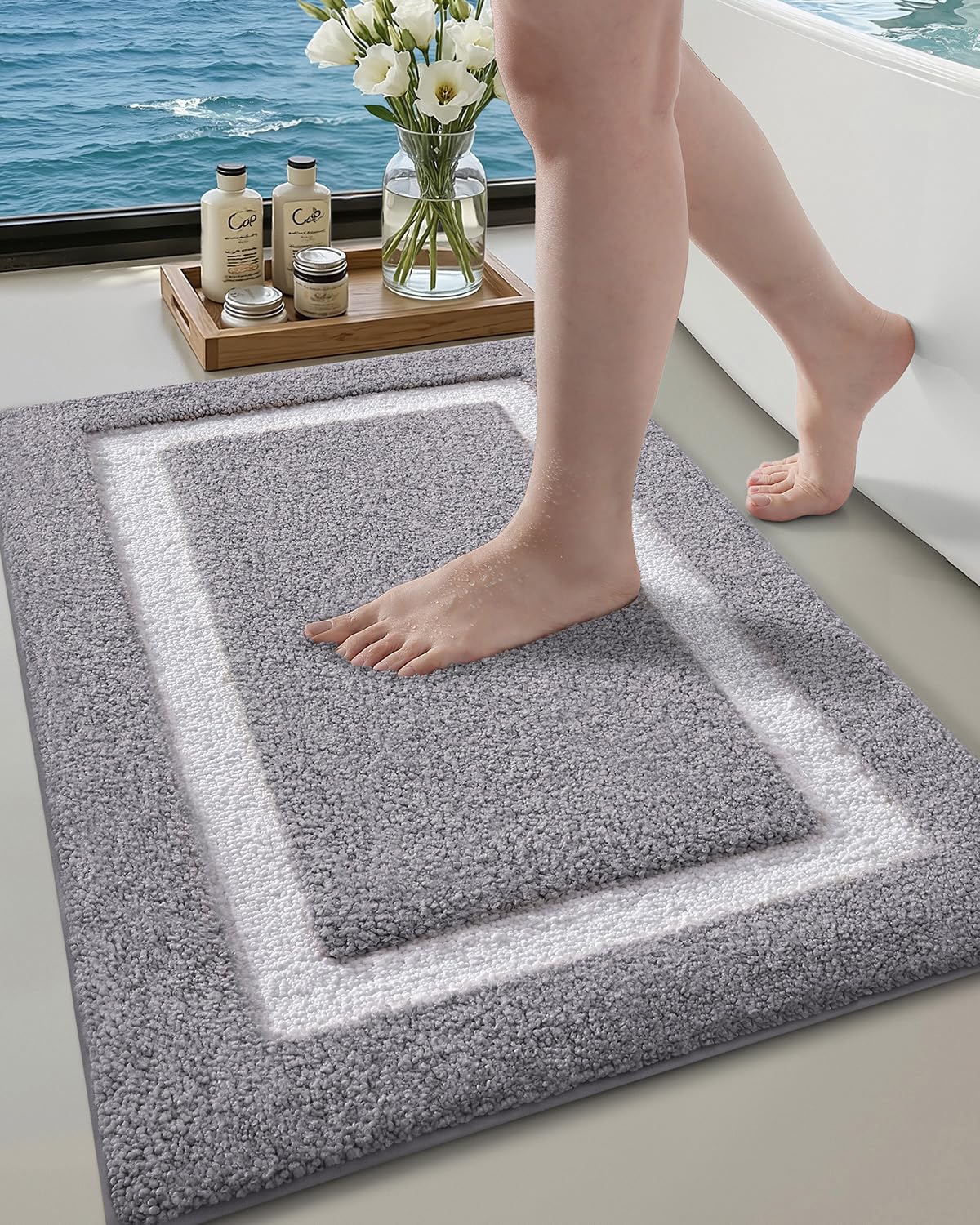 Color Geometry Bathroom Rugs Water Absorbent and Quick Dry Microfiber Bath Rugs-20x32 Non-Slip Machine Washable Extra Soft Plush