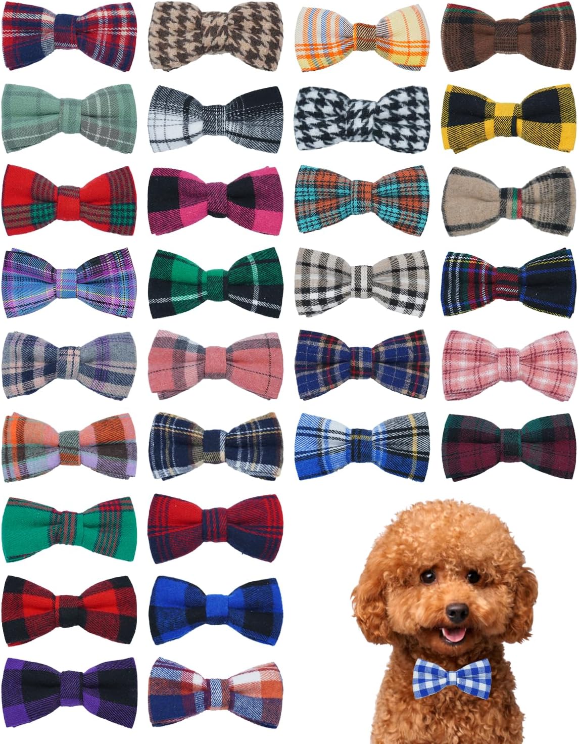 PET SHOW 50Pcs Plaided Small Dog Bow Ties Dog Bowties Doggy Neckties Bulk for Puppy Pet Collar Attachment for Girl Boy Cat Kitten Summer Valentines Holiday Christmas Birthday Wedding Costumes