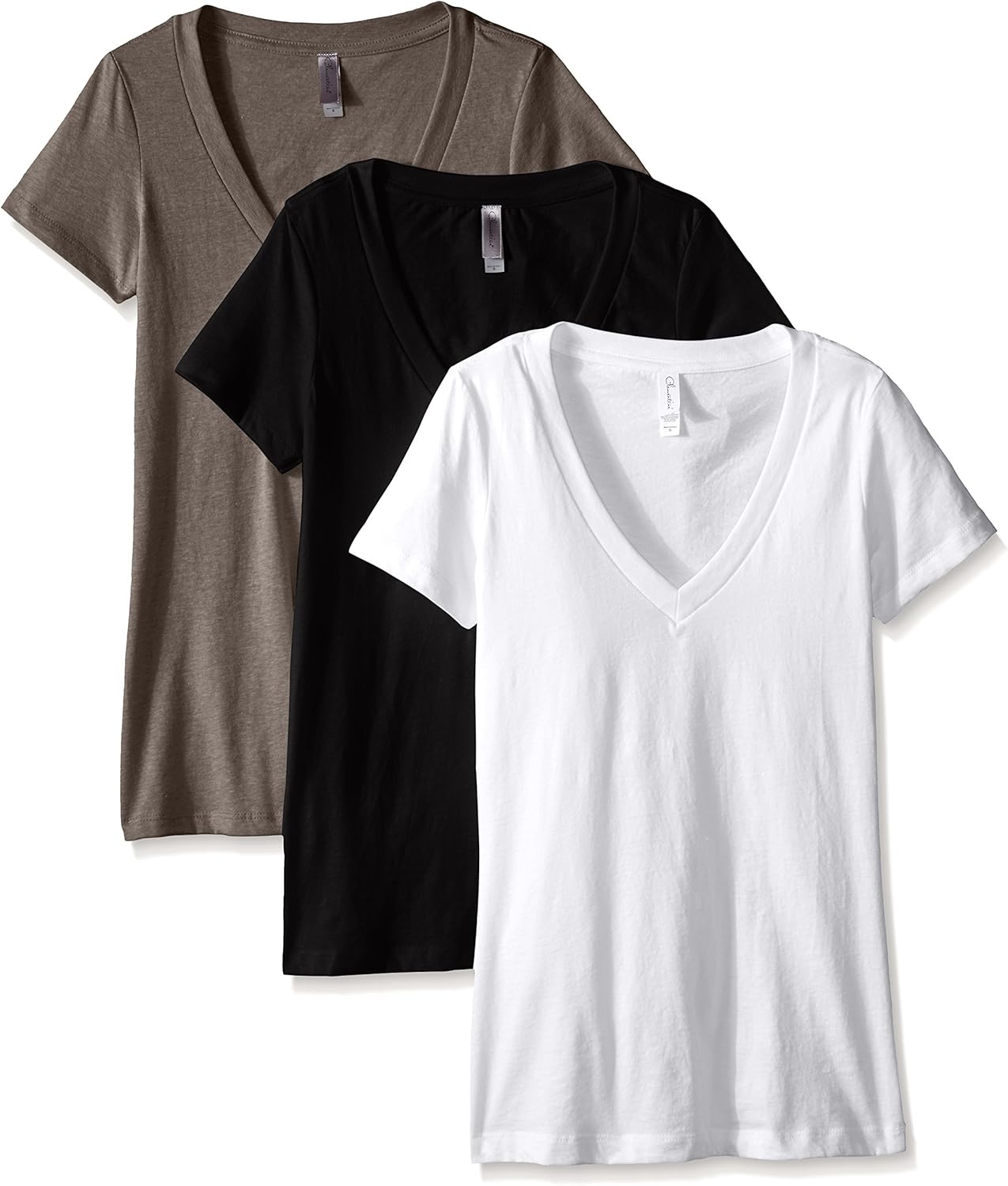 Clementine Apparel Women's Petite Plus Deep V Neck Tee (Pack of 3)