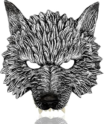 Oarkive Wolf Mask Halloween Half Face Mask Werewolf Mask Adult Kids Grey Wolf Headdress Animal Masquerade Mask for Cosplay Wolf Mask Costume Wearwolf Costume Mens Big Bad Wolf Costume