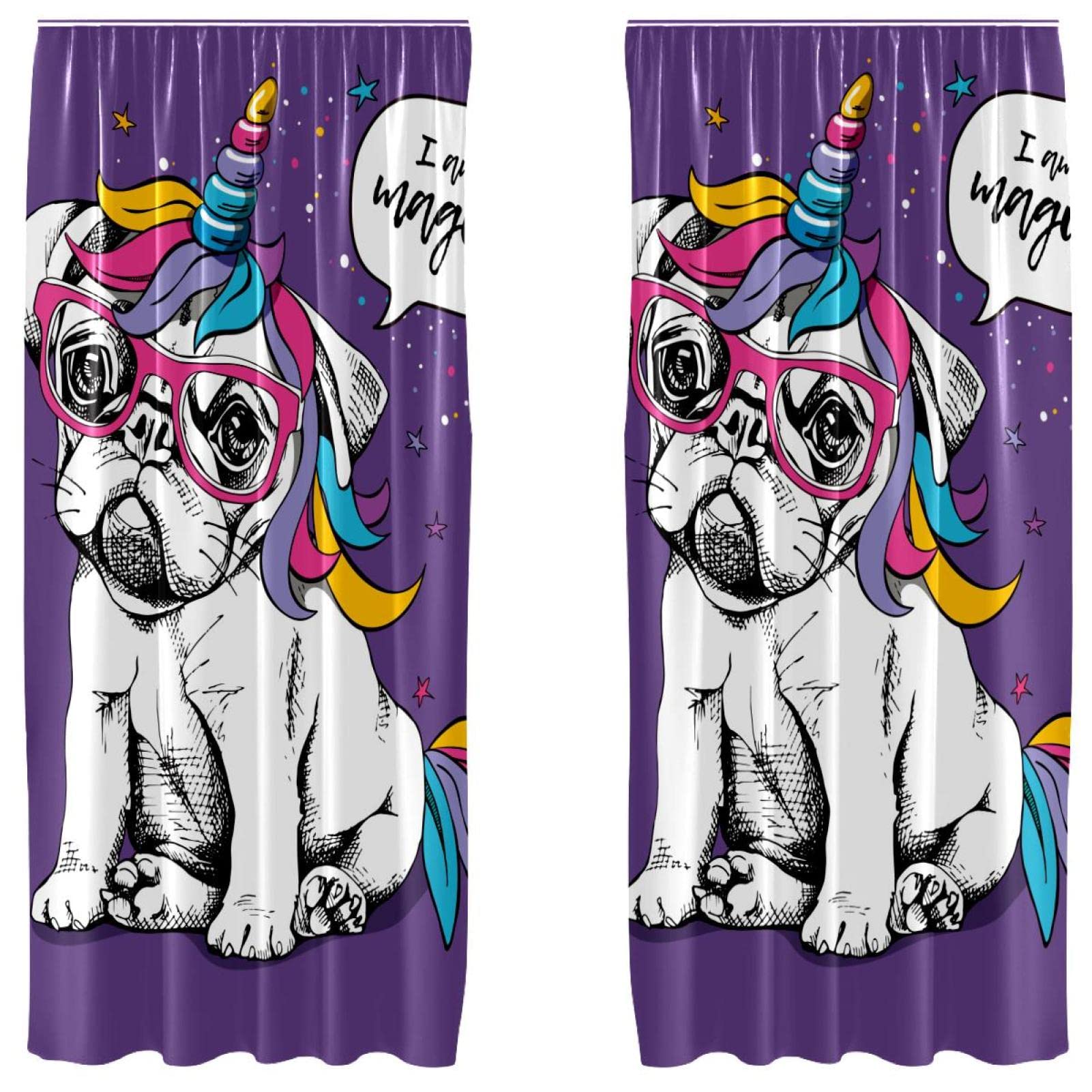 Rideaux occultants licorne pour chambre fille en microfibre violette