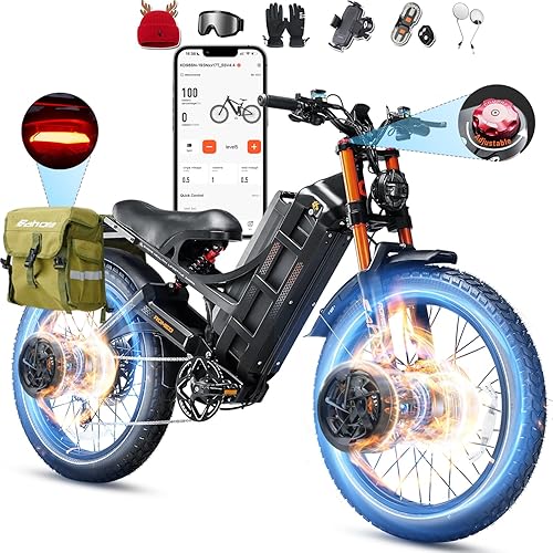 eAhora 2026 Romeo Pro 3 5600W 50Mph High-Torque Ebike, 60V 80Ah 250-Mile Long Range Electric Bike for Adults, Adjustable Air Suspension, 26'' Puncture-Proof Tire, UL 2849 Certified by TÜV