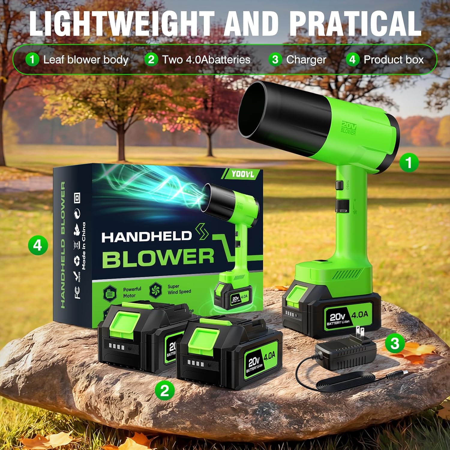 Leaf Blower Cordless, Handheld Leaf Blower with 2 X 4.0Ah Battery and Charger, 6 Speed Modes, Lightweight Blowers for Lawn Care, Patio, Yard, Blowing Leaves, Snow, Dust