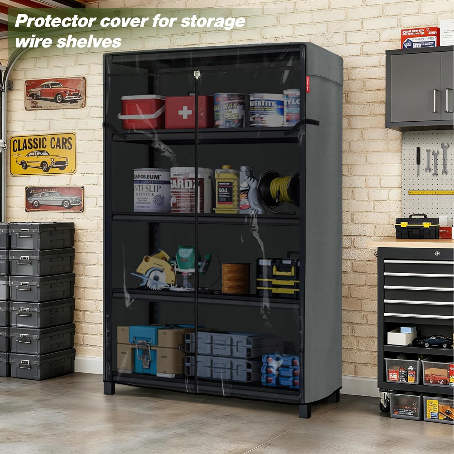 Porch Shield Storage Shelf Cover for Wire Rack - Dustproof Shelving Unit Cover with Front Transparent 48" x 18" x 72" Grey