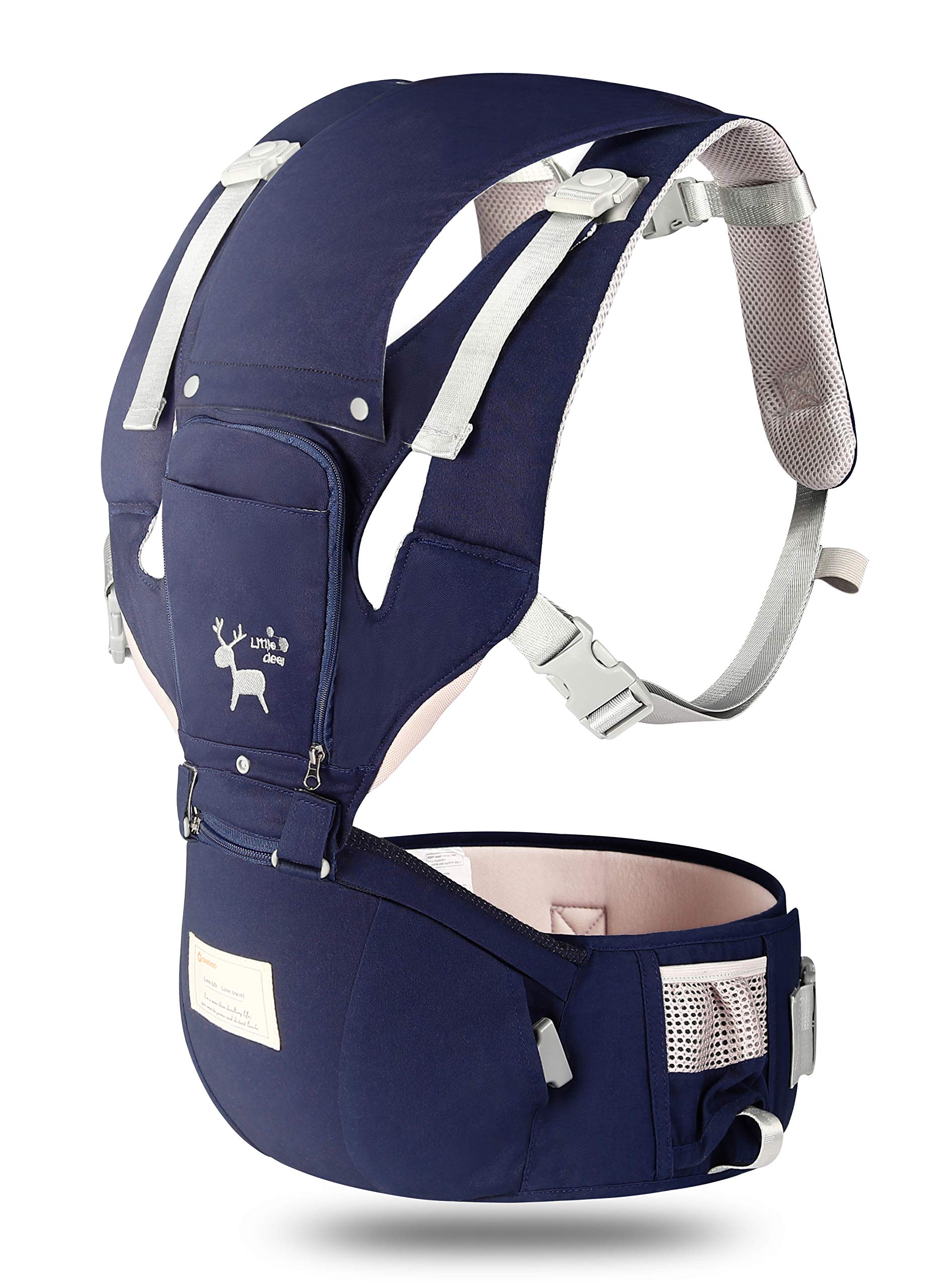 360 Ergonomic Baby Carrier with Hip Seat Baby Backpack Carrier for Men - AIEBAO Baby Wrap Carrier Front Facing and Back for All Seasons (36-Navy)