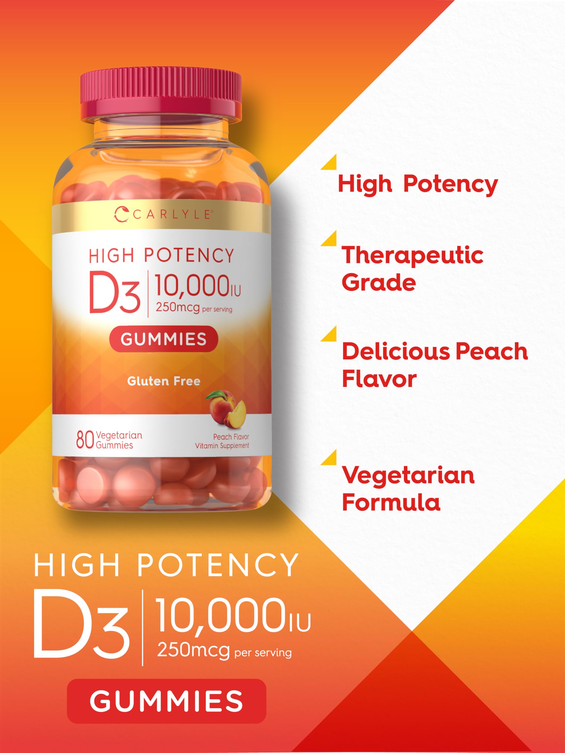 Vitamin D3 10000iu Gummies for Adults | 80 Count | Peach Flavored Gummy — Amazon image 4