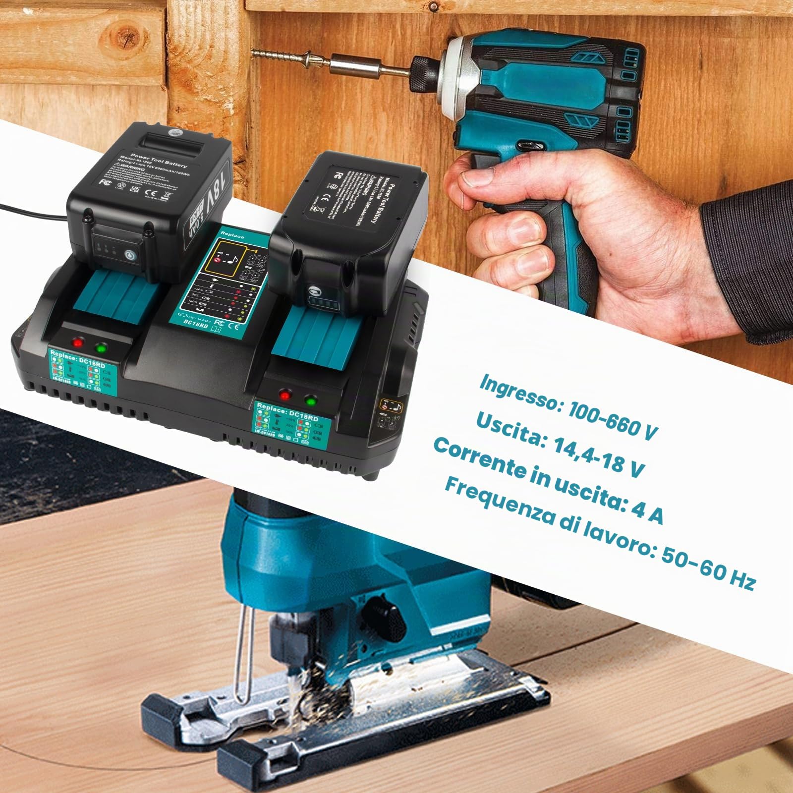 4A 14,4V-18V Caricabatterie a 2 Porte per Makita, Caricatore di Batteria agli Ioni di Litio per Makita Ricambio BL1850 BL1860 BL1815N BL1830 BL1840