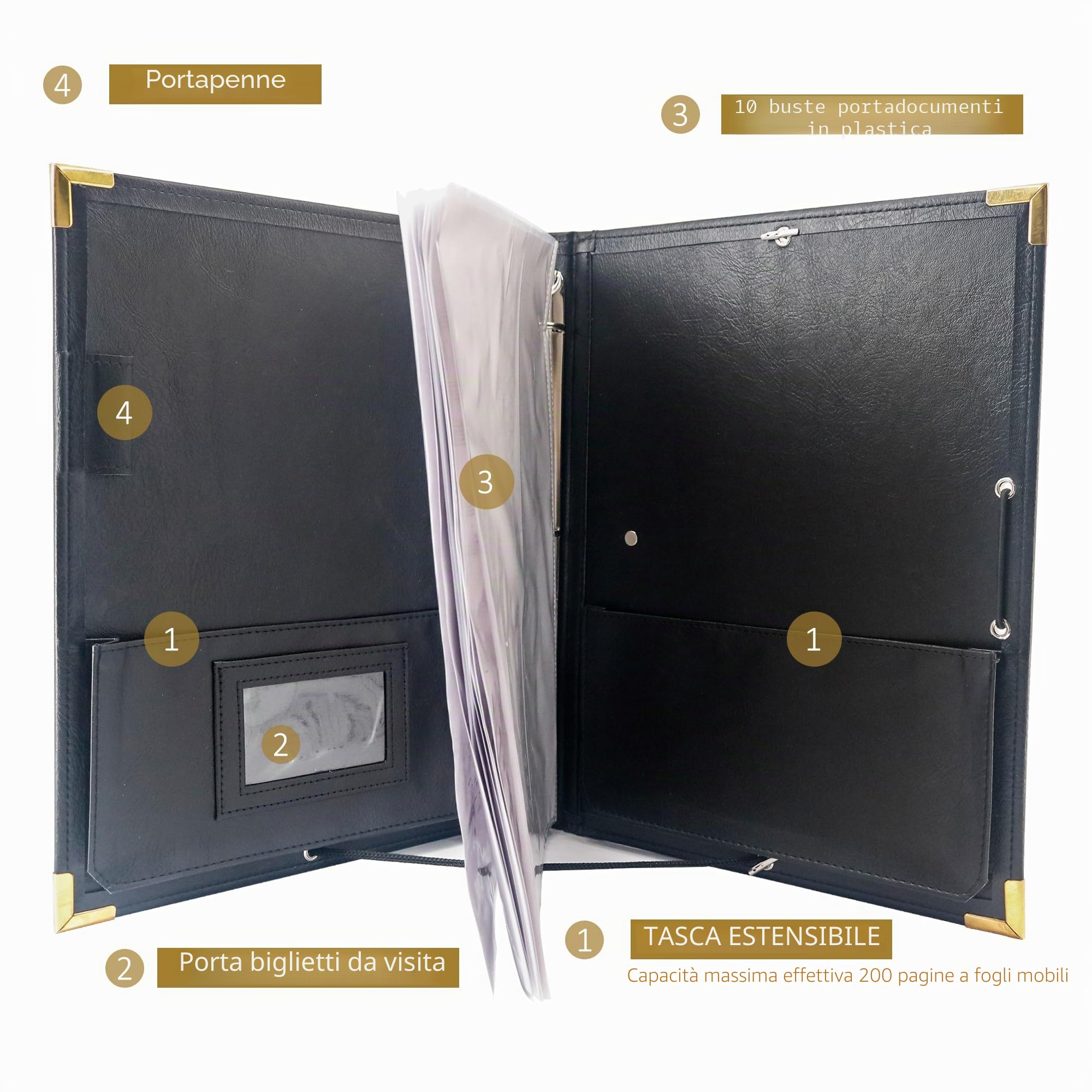 IvyRobes Raccoglitore Porta Spartiti Musicali in Pelle PU, A4 Cartelle Portaspartiti con 10 Tasche, Borsa Porta Documenti Musicale con Fascia Elastica