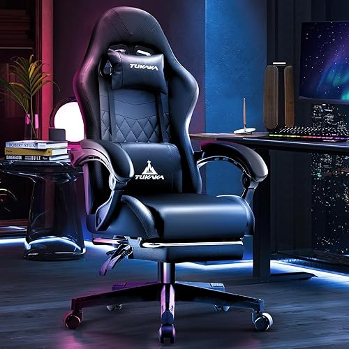 Miniatura 2 de Silla de videojuegos, silla ergonómica de escritorio de oficina con reposapiés, cojín de resorte de bolsillo, silla reclinable ajustable de cuero