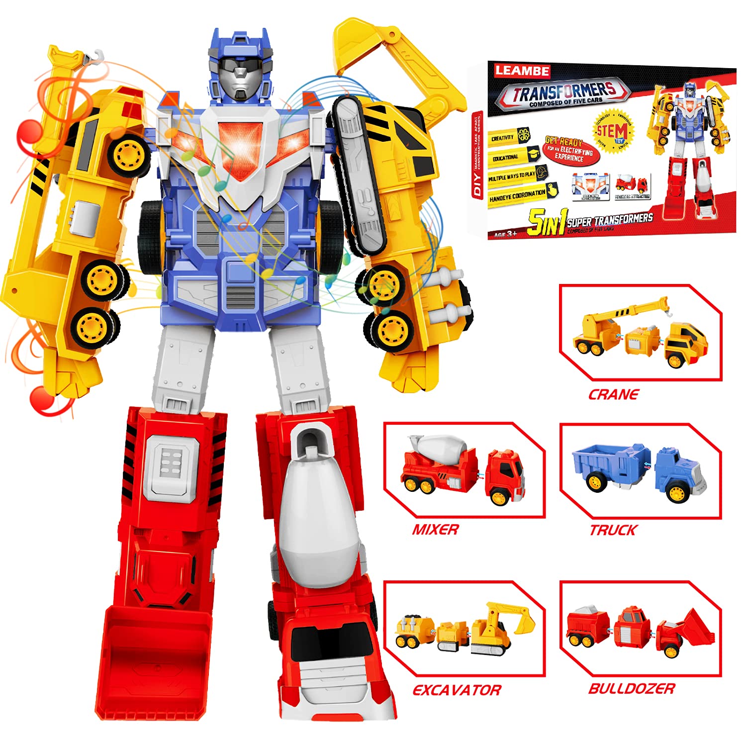 Toys for 4 5 6 7 Year Old Boys, STEM Building Toys for Kids Ages 4-8, 5-in-1 Construction Assemble V