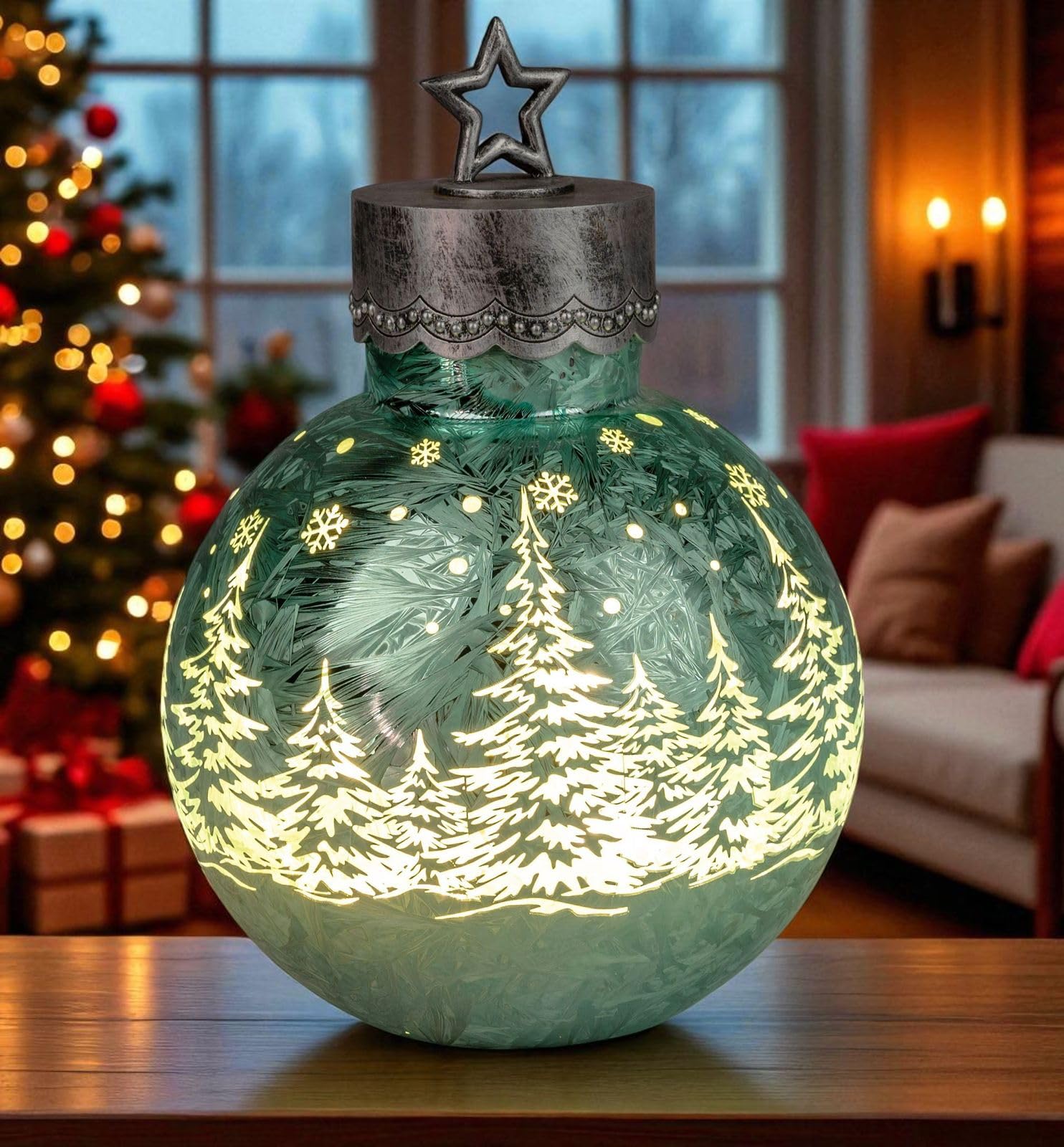 formano LED Deko-Kugel Frosty Mint 35 cm Farb-Glaskugel Ice-Optik Timer 6h /18h beleuchtet - Batteriebetrieben - Herbst Winter Weihnachtsdeko für Tisch Regal Fensterbank