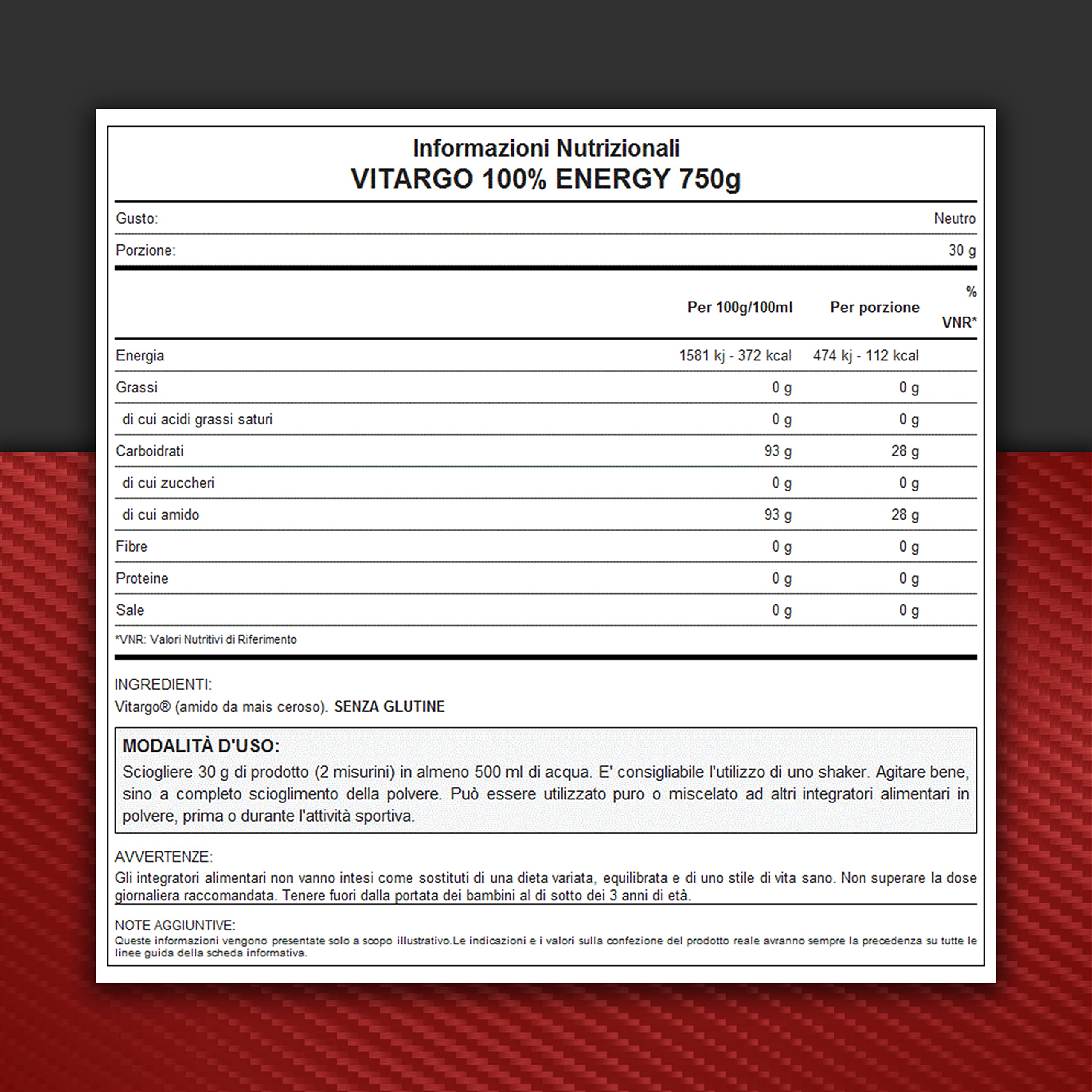 WHY SPORT VITARGO 100% ENERGY - Integratore Alimentare Energetico - 750 g