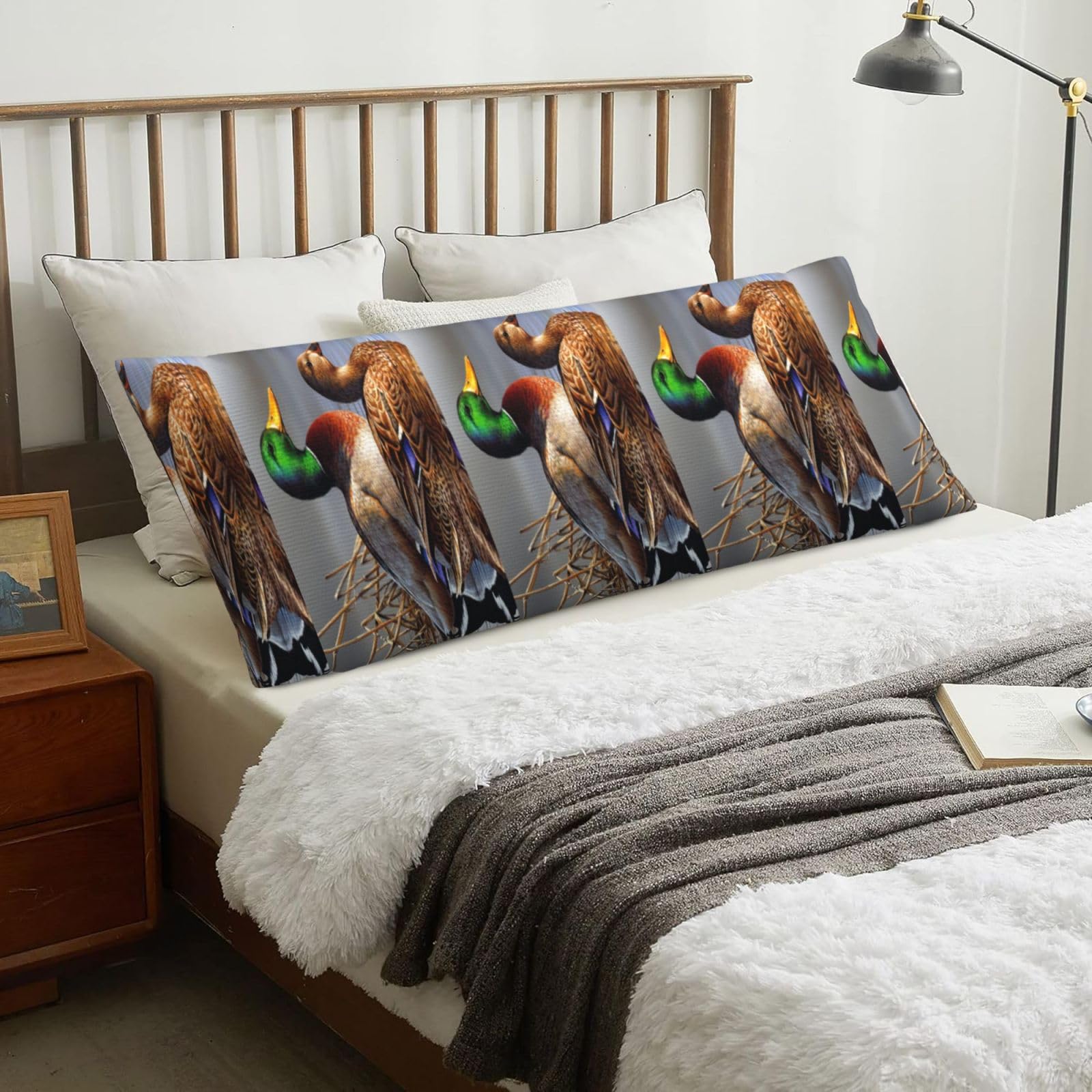 Duck On The Water Painting, Body Pillow Cover with Zipper,Long Body Pillowcase 20 x 60 in