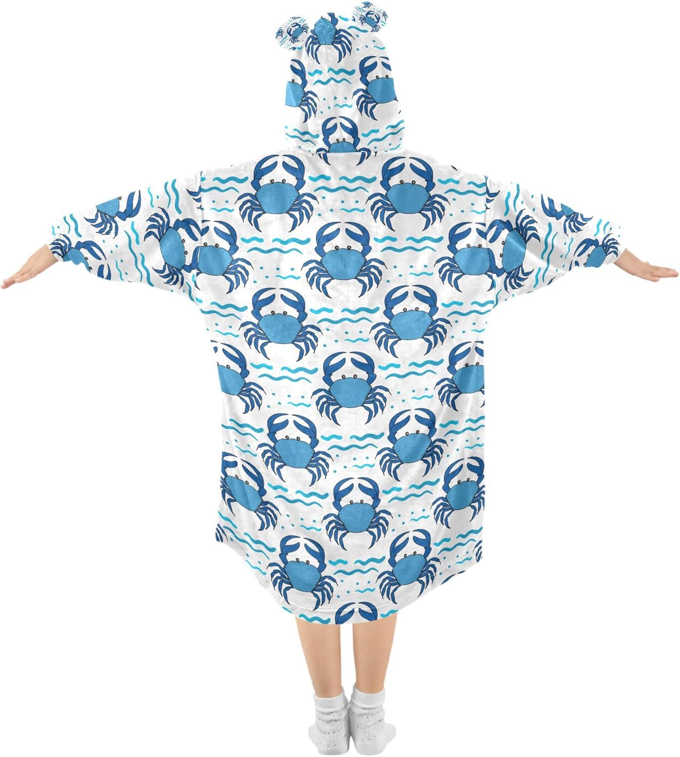 Cute Crab Kids Wearable Blanket Hoodie with Pocket and Sleeves for Toddlers, Cute Hoodies Girls Boys B0404068