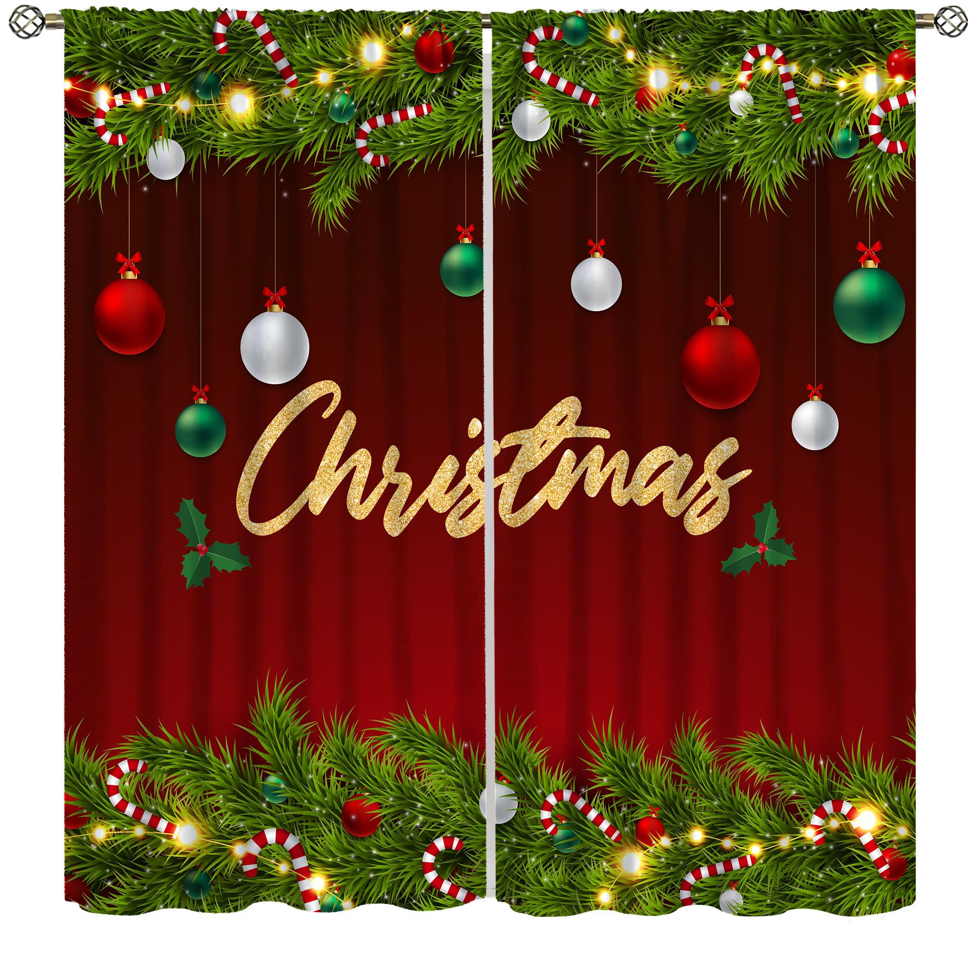 Llylumty Christmas Curtains for Bedroom,Gradient Abstract Christmas Tinsel Colorful Balls Winter Xmas Theme Lightweight Window Curtains Home Decor for