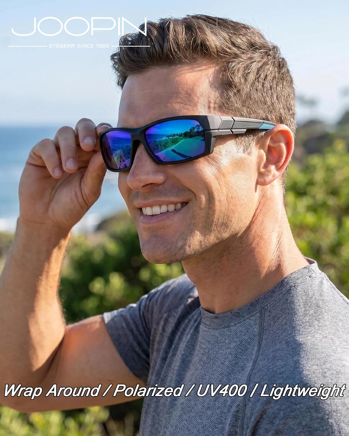 Joopin Sports Sunglasses Polarized UV Protection Rectangle Shades Men Women | Wrap Around Sun Glasses, Trendy TR90 Frame, TAC Lens, Driving, Running, Fishing, Cycling, Hiking