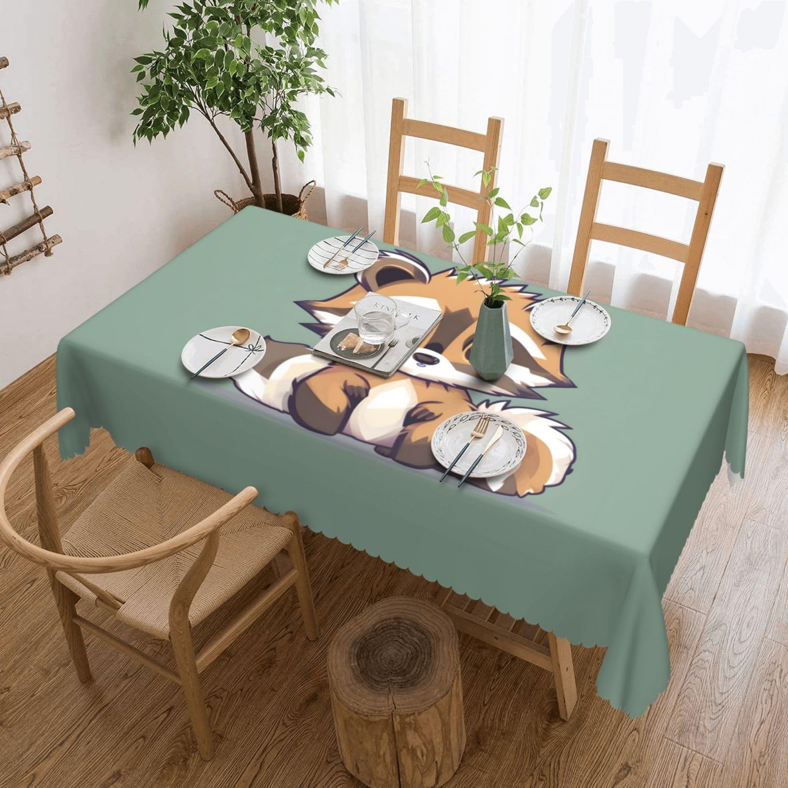 Nappe rectangulaire imprimé raton laveur en tissu pour buffet
