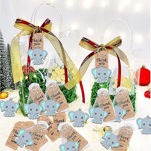 Miniatura 4 de CiciBear Paquete de 72 recuerdos de fiesta de elefante con 24 llaveros azules de elefante bebé, 24 etiquetas de agradecimiento y 24 bolsas de regalo