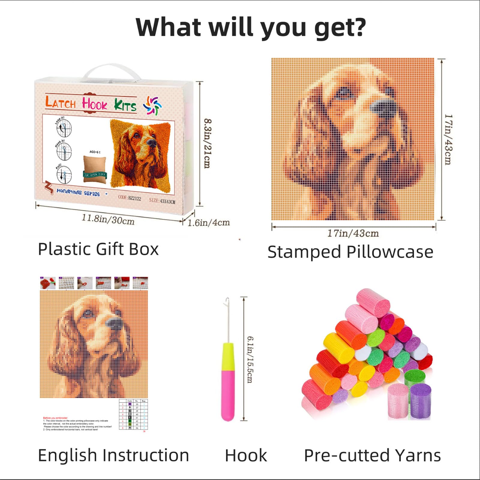 DIY Latch Hook Pillow Kits for Adults Cocker Spaniel Dog Background Printed Pillowcase Crochet Yarns Hooking Handmade Pillow Cover Cushion for Home Sofa Decoration 17x17inch-1