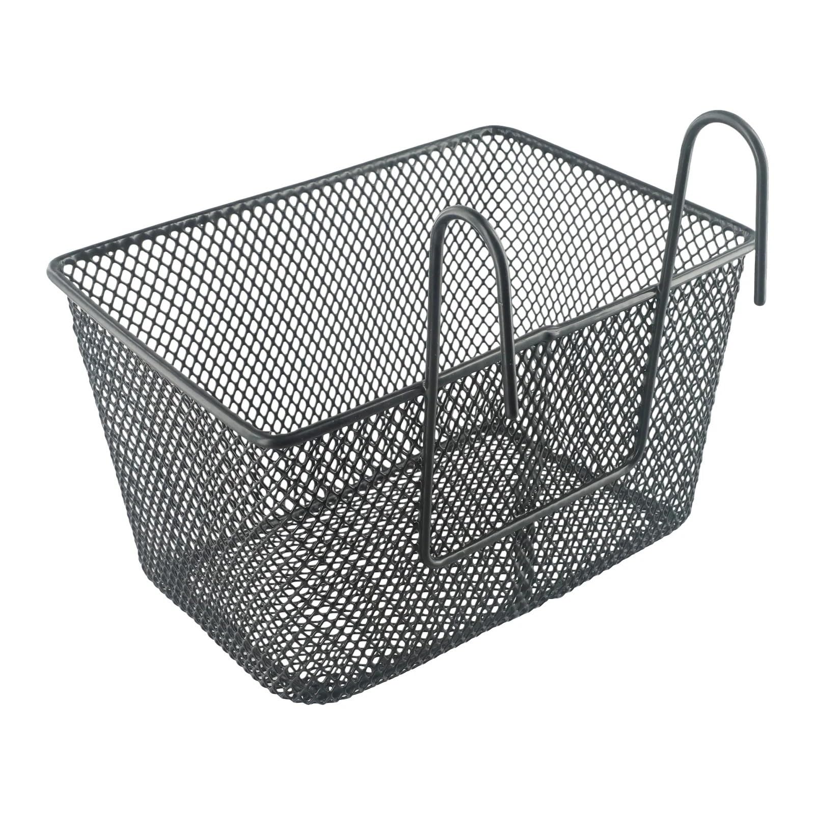 Panier à vélo en Maille métallique | Maille métallique noire 25x17x15cm déplacements, pique-nique, loisirs : guidon avant à dégagement rapide