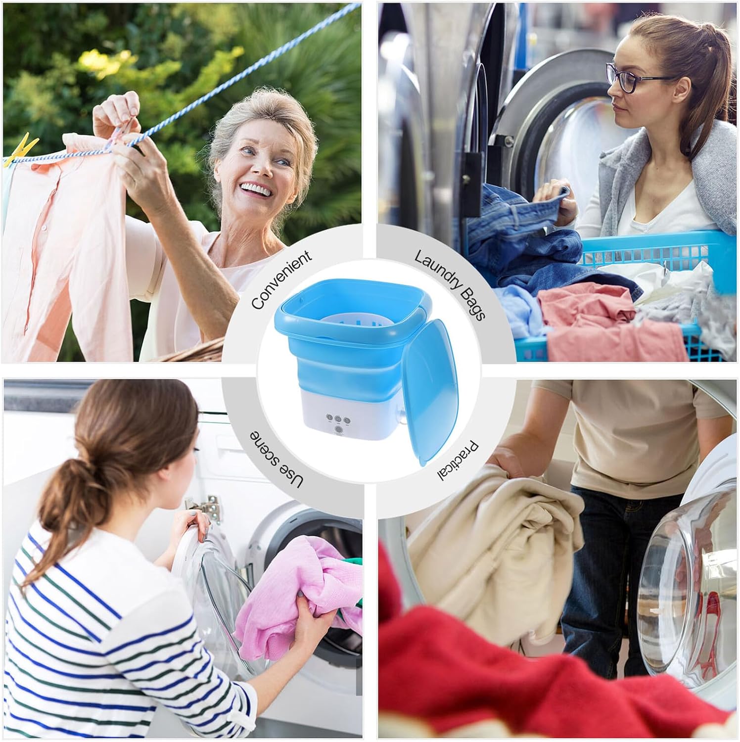 POPETPOP Portable Washing Machine Foldable Washer with Adjustable Modes Non-slip Suction Base for Underwear Clothes Lightweight Garments Camping Travel Apartment Use