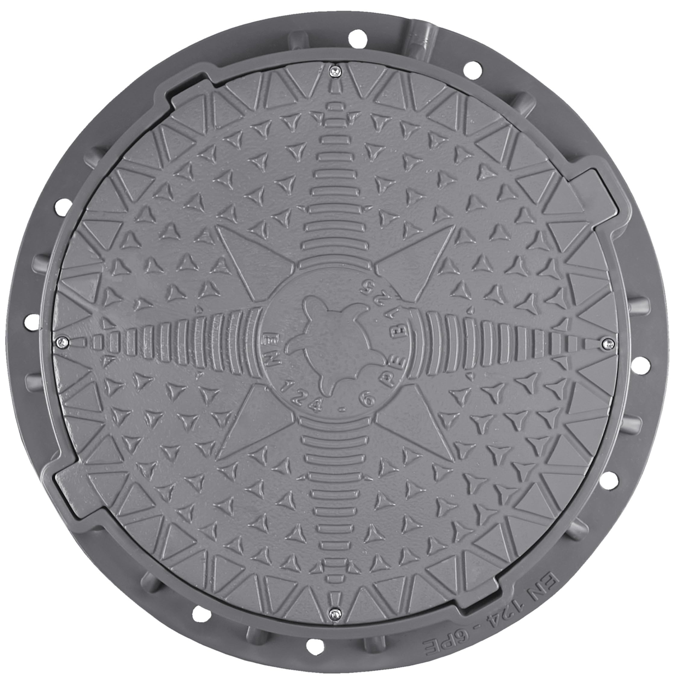 BABYLONPLAST Pokrywa włazu Ø 600/800, obciążenie do 12,5 t (125 kN), tworzywo sztuczne, okrągła pokrywa włazu do kanału B125, obciążalność na mróz i wysoką temperaturę, system bezpieczeństwa EN - 124