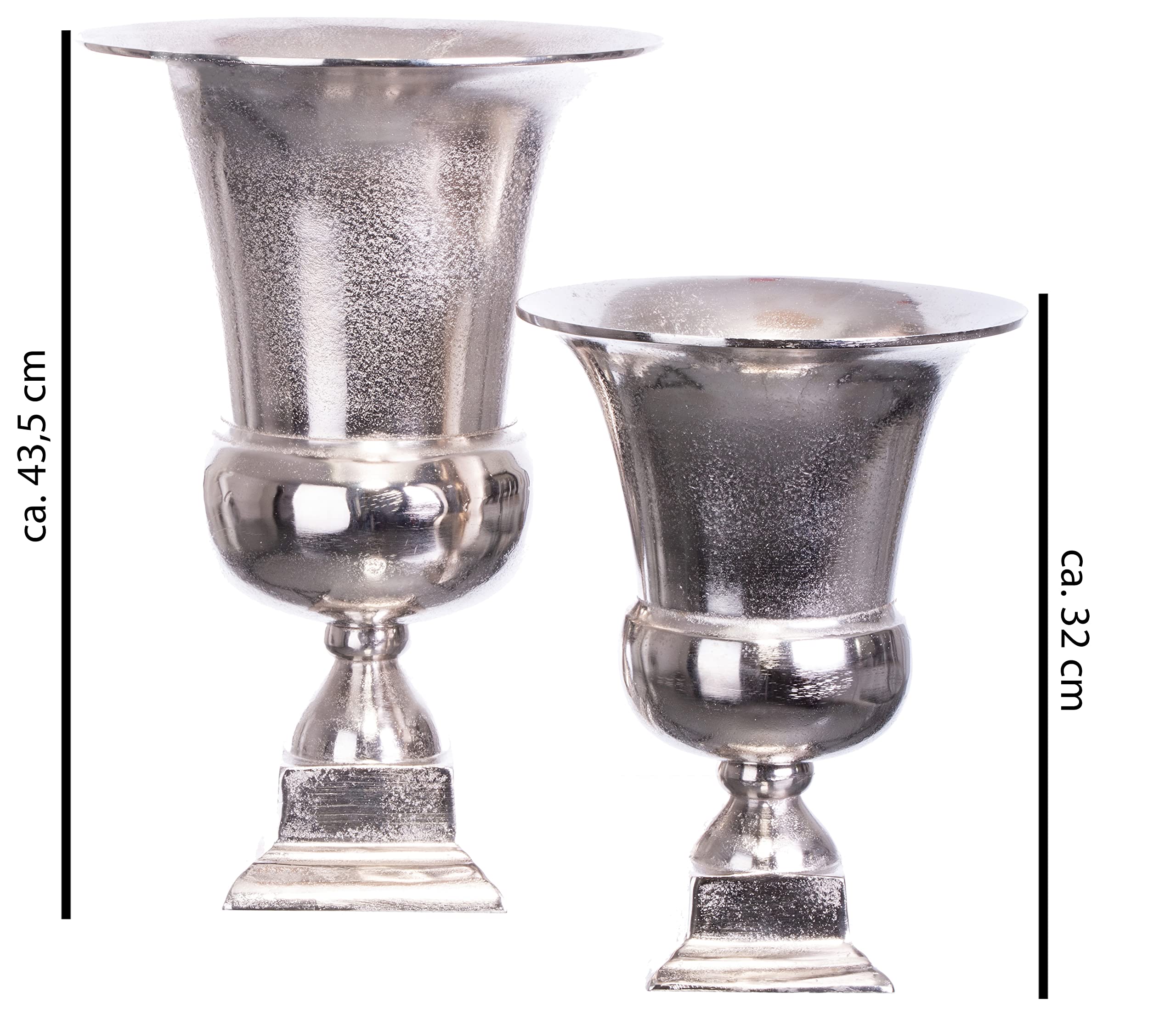 Brandsseller Jarrón decorativo de aluminio | 32,0 cm de alto (apertura: Ø 24 cm) | Copa | Plata