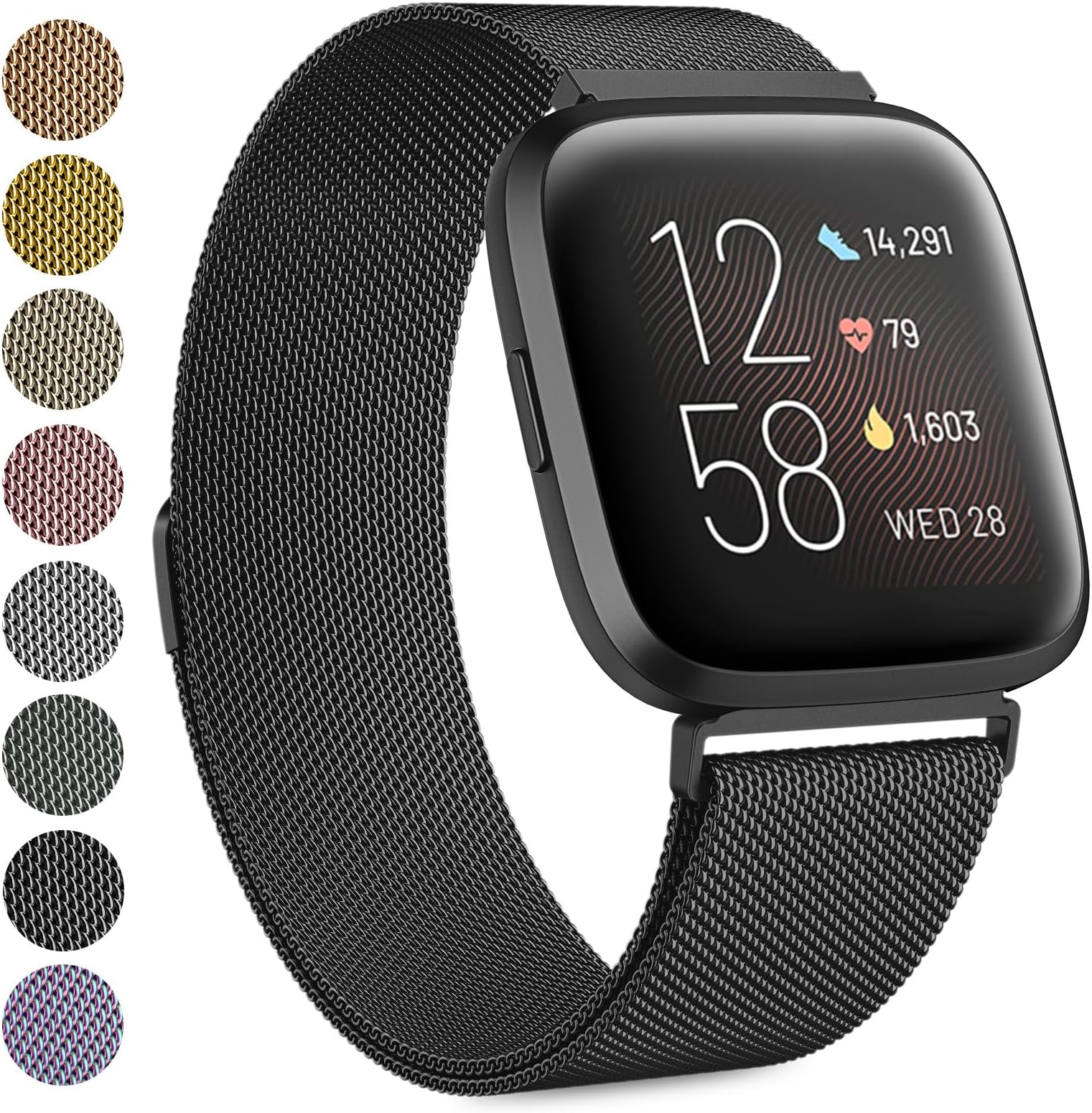 Strap compatible with Fitbit Versa Strap/Fitbit Versa 2 Straps for Women Men, Breathable Stainless Steel Mesh Loop Adjustable Wristband Replacement Metal Strap