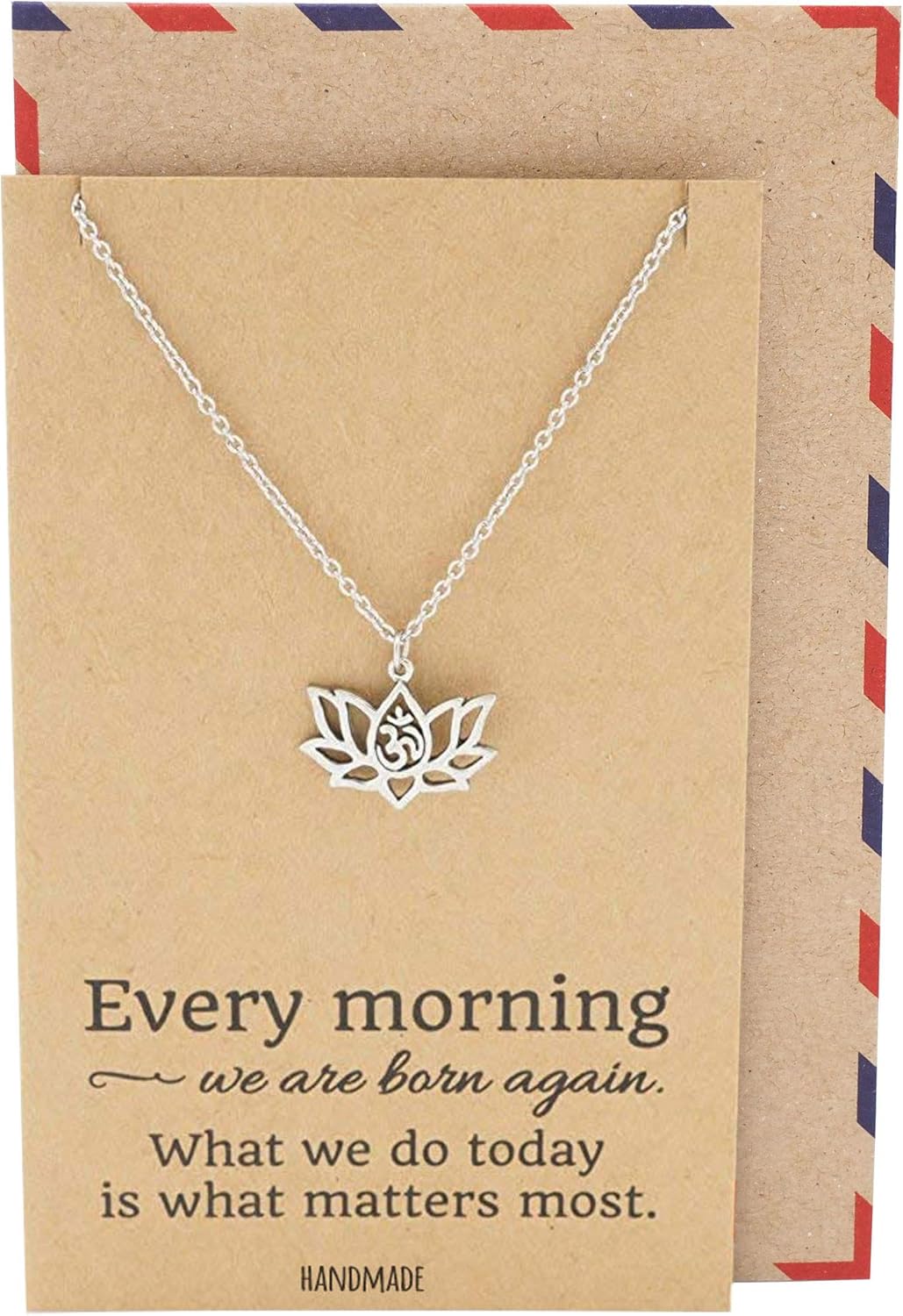 quan jewelry Yoga Lotus Flower Pendant Necklace with Om Symbol, Happy Birthday Gifts Ideas for Mom, Daughter, Women with Inspirational Quote on Gift Card