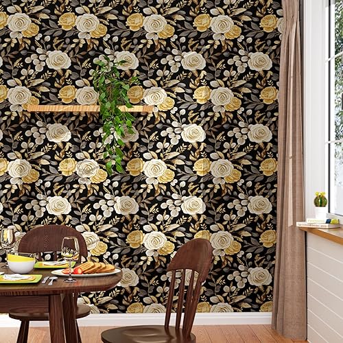 Miniatura 10 de XRUIBZI Papel tapiz floral azul para despegar y pegar, papel de contacto floral de acuarela para gabinetes, papel de pared autoadhesivo impermeable