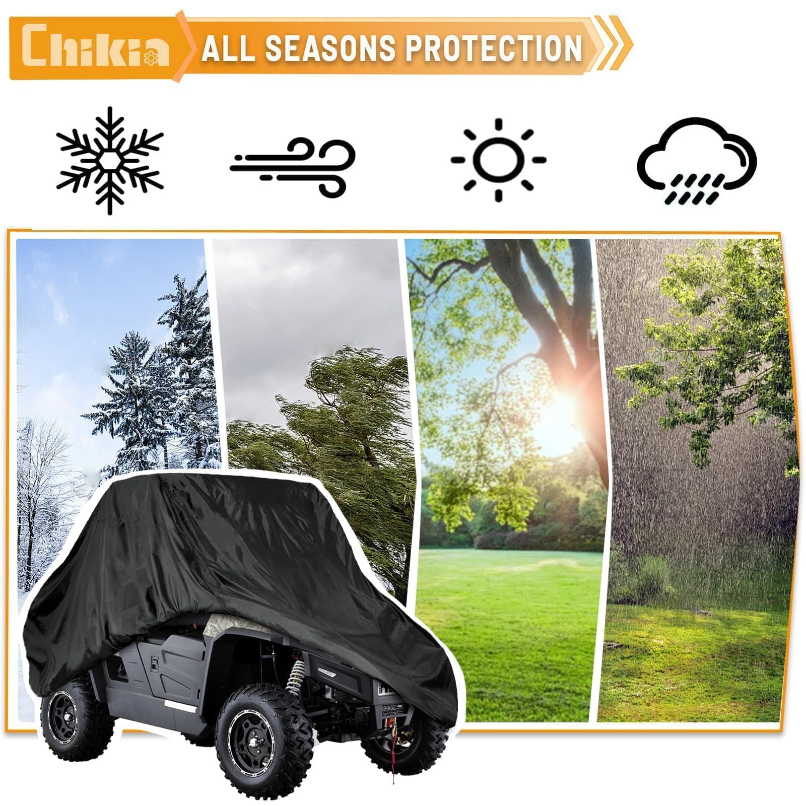 Chikia Copertura UTV Impermeabile 2-3 Posti - Tessuto 420D, Per Hisun, CFMOTO, Yamaha E Altri (268-312 X 132-171 X 187-193 Cm)