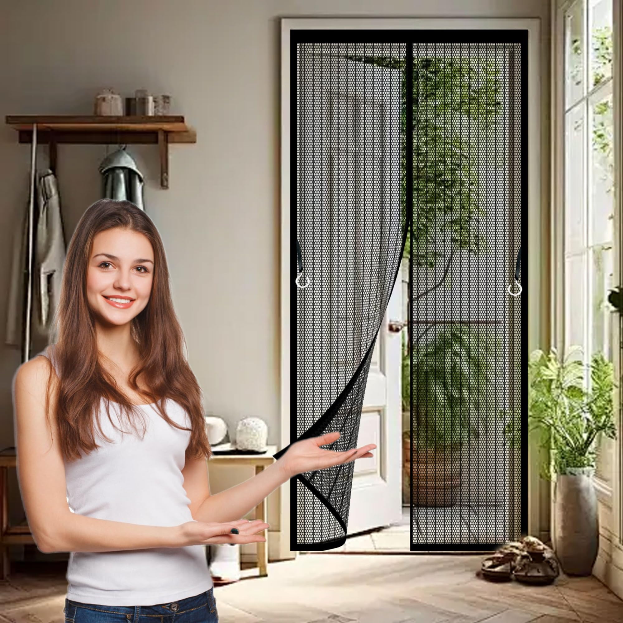 Magnetic Fly Insect Screen Door 189 x 99 cm Powerful Magnets, Self-Sealing, Polyester Fly Screen Curtain Lets Fresh Air, Easy to Install Pet and Kid Friendly, Black