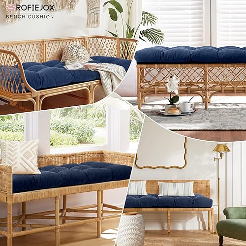Miniatura 6 de Cojín de banco de 42 pulgadas, tela de felpilla, espuma de alta densidad, parte inferior antideslizante, cojín de asiento largo para interiores,
