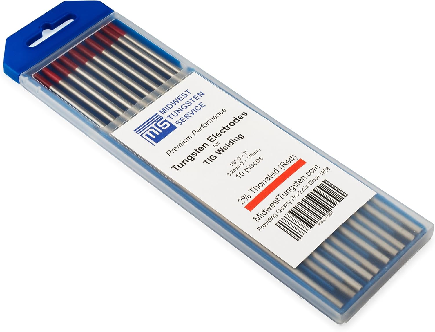 Midwest Tungsten Service TIG Welding Tungsten Electrodes 10Pack (Red 2 Thoriated Tungsten