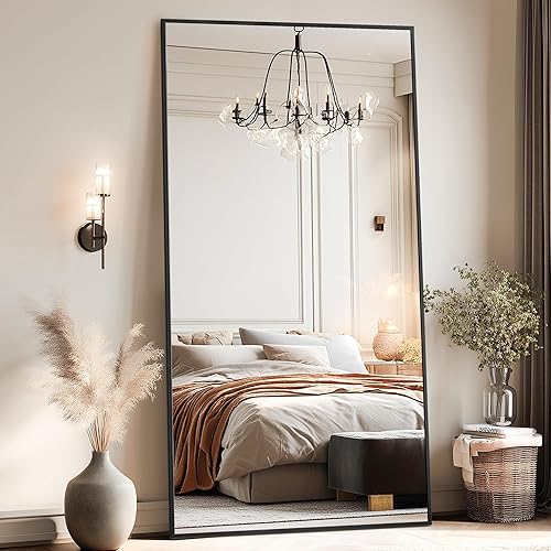 Antok Mirror Full Length, 76"x34" Big Floor Mirror, Oversized Full Body Mirrors with Stand for Bedroom, Living Room Cloakroom, Black, Rect Corner Style