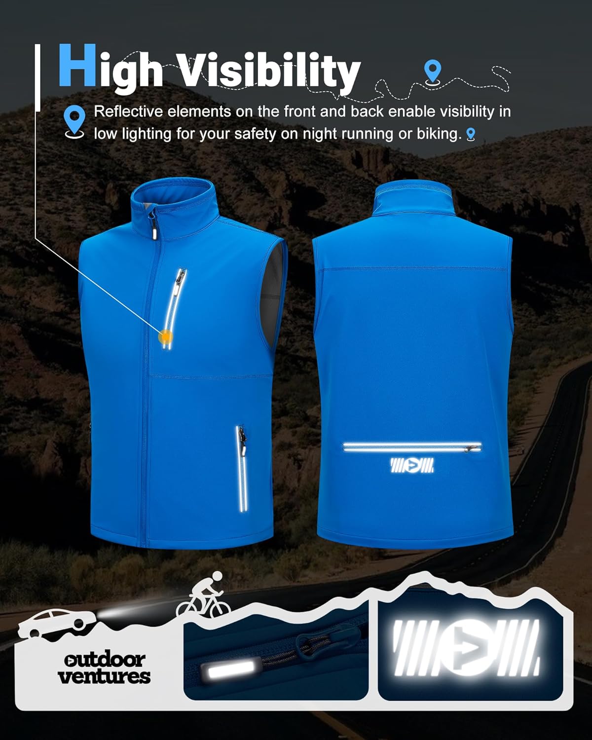 Outdoor Ventures Men's Windproof Softshell Vest Outerwear Lightweight Sleeveless Jacket for Running Golf Hiking Travel - Image 4