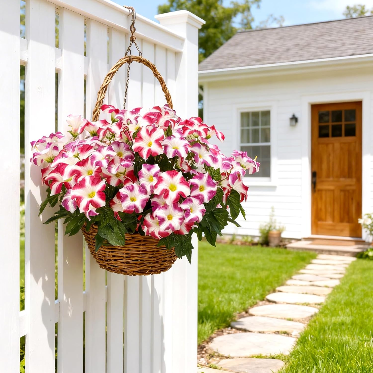 ZeKonan Artificial Flowers for Outdoors, 12 Bundles UV Resistant Fake Morning Glory 16 Inch Faux Silk Hanging Plants Fade Resistant for Spring Front Door Porch Patio Garden Decor