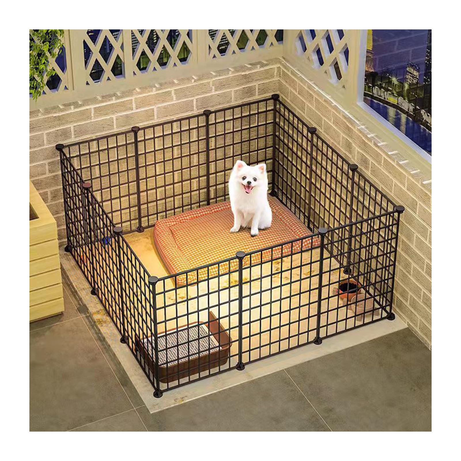 Zuiquity DIY Metal Pet Enclosure, Metal Grid Pet Fence, Indoor Outdoor Portable Dog Fence with Door, Expandable Dog Cage for Puppy, Rabbit, Cat(Size:6 pieces)
