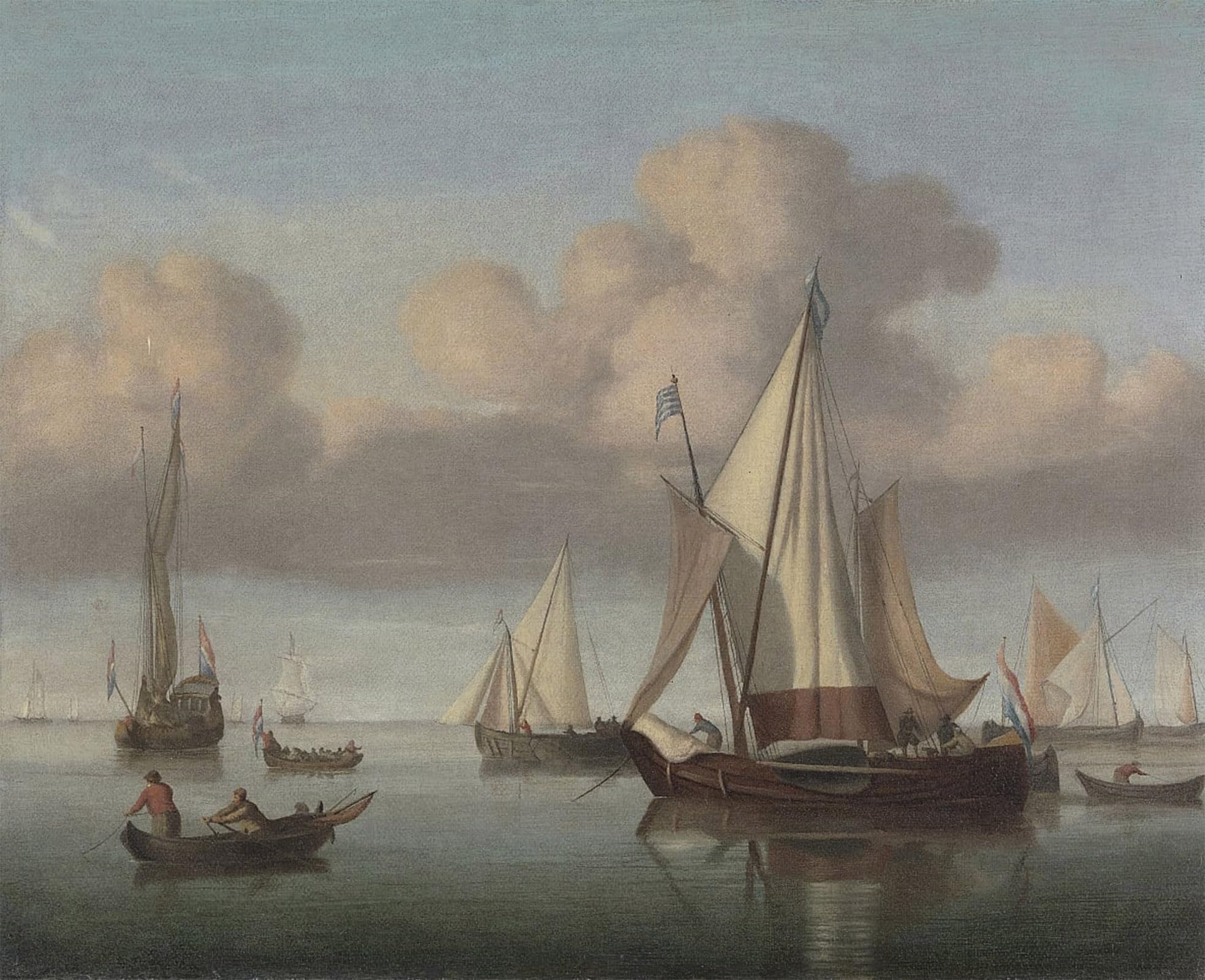 POSTERIIk Famous Modern Artwork Art Mural a Kaag At with Sails Hoisted and a State Yacht by Willem Van De Velde the Younger Oil Paintings Pictures for Home Decor 60x90cm