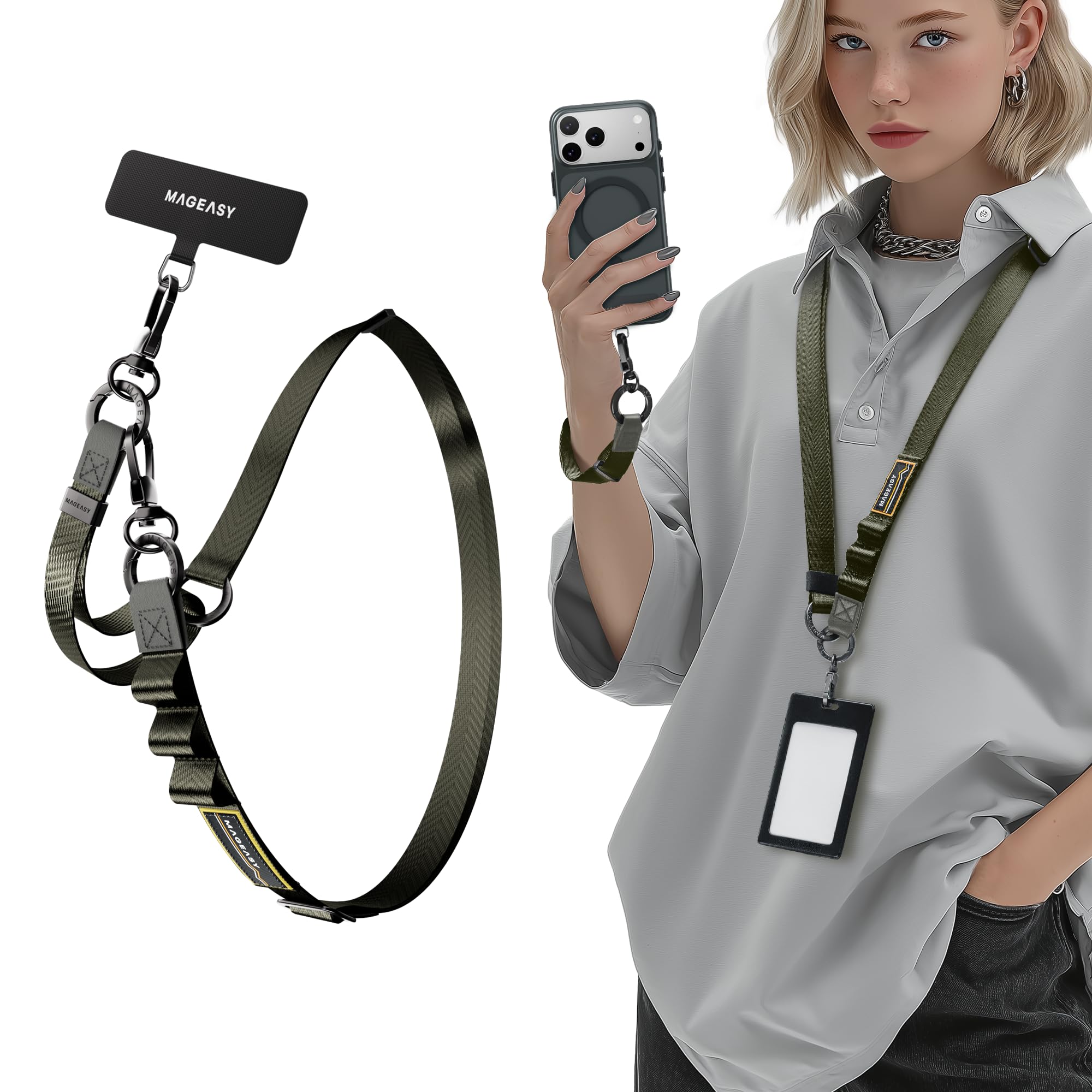 MAGEASY 2-In-1 Cell Phone Lanyard Crossbody - Universal Crossbody Phone Leash & Wrist Strap with Built-in Keychain, Phone Tether Tab | Anti Drop &