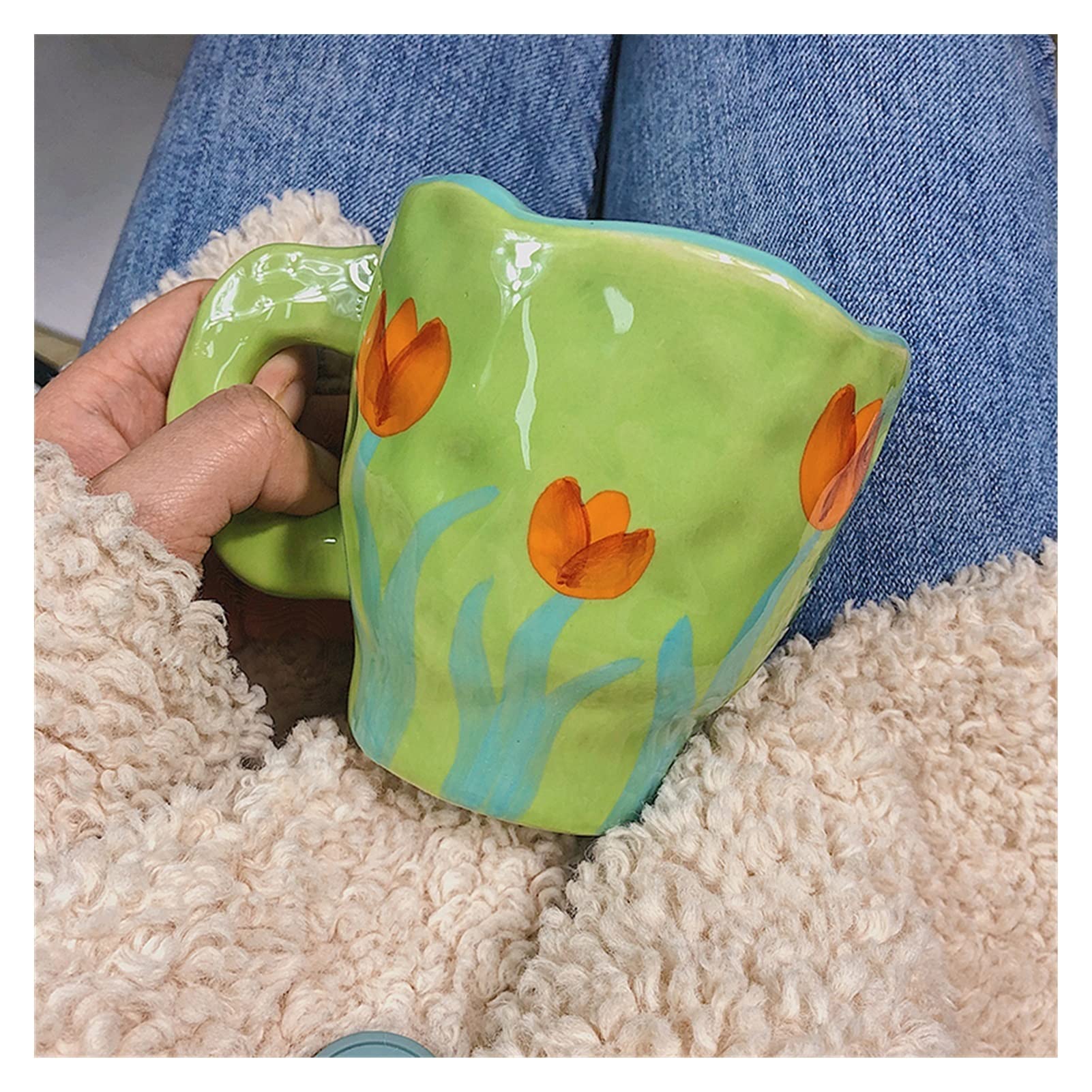Kaffeetasse Kaffeetasse handgefertigte keramik tasse handgemalte kirschblüte milch teetasse küche trinken retro dekoration geschenk 300ml Teetasse (Color : B)