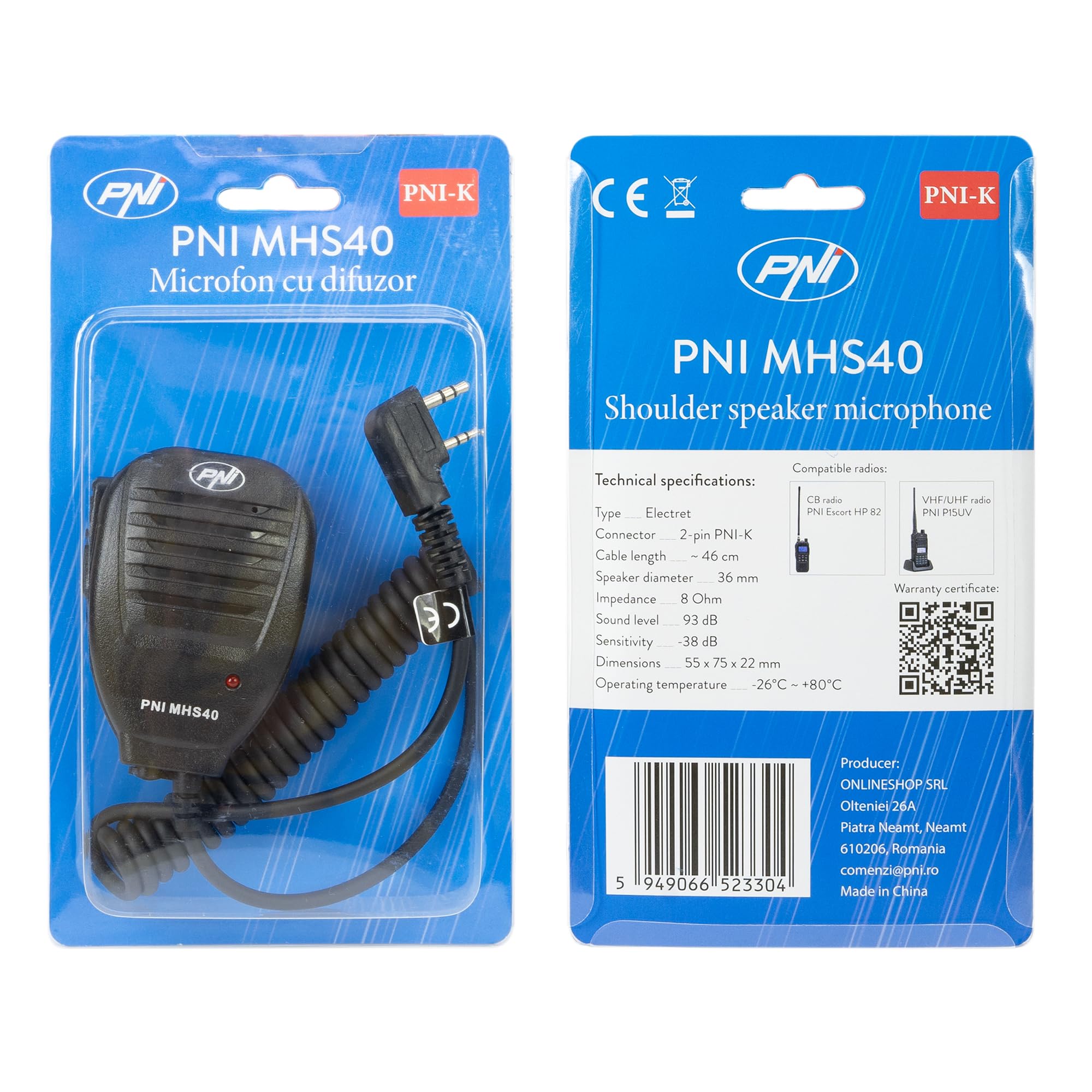 Microfono con altoparlante PNI MHS40 2 poli PMR VHF/UHF